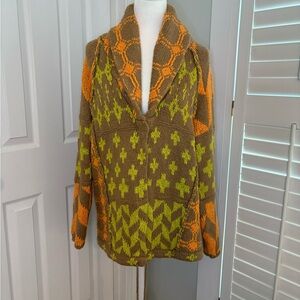 Free People Brown and Orange Geometric Cardigan
